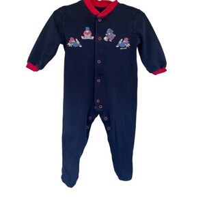 Marks Spencer Paddington Bear Sleepsuit Baby 3 6 Months Navy Red Footed Pajamas